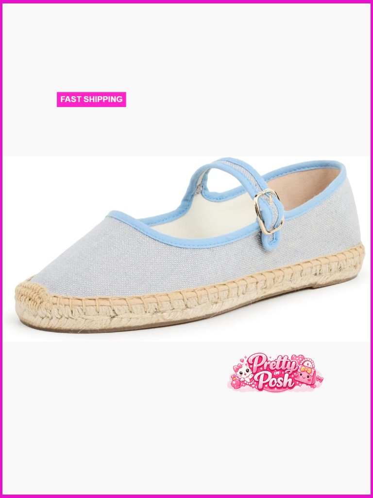 Women's Espadrille Mary Jane Flats Rubber Sole Canvas